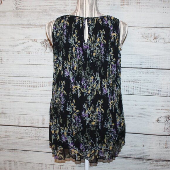 Halogen Black Floral Pleated Sleeveless Shell Office Casual Blouse Size … - Picture 4 of 6